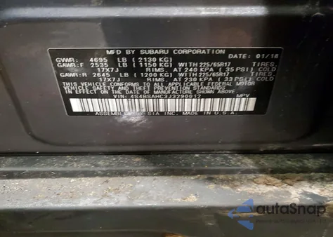 2018 Subaru Outback 2.5I Premium из США, поврежденный, VIN 4S4BSAHC3J3290012